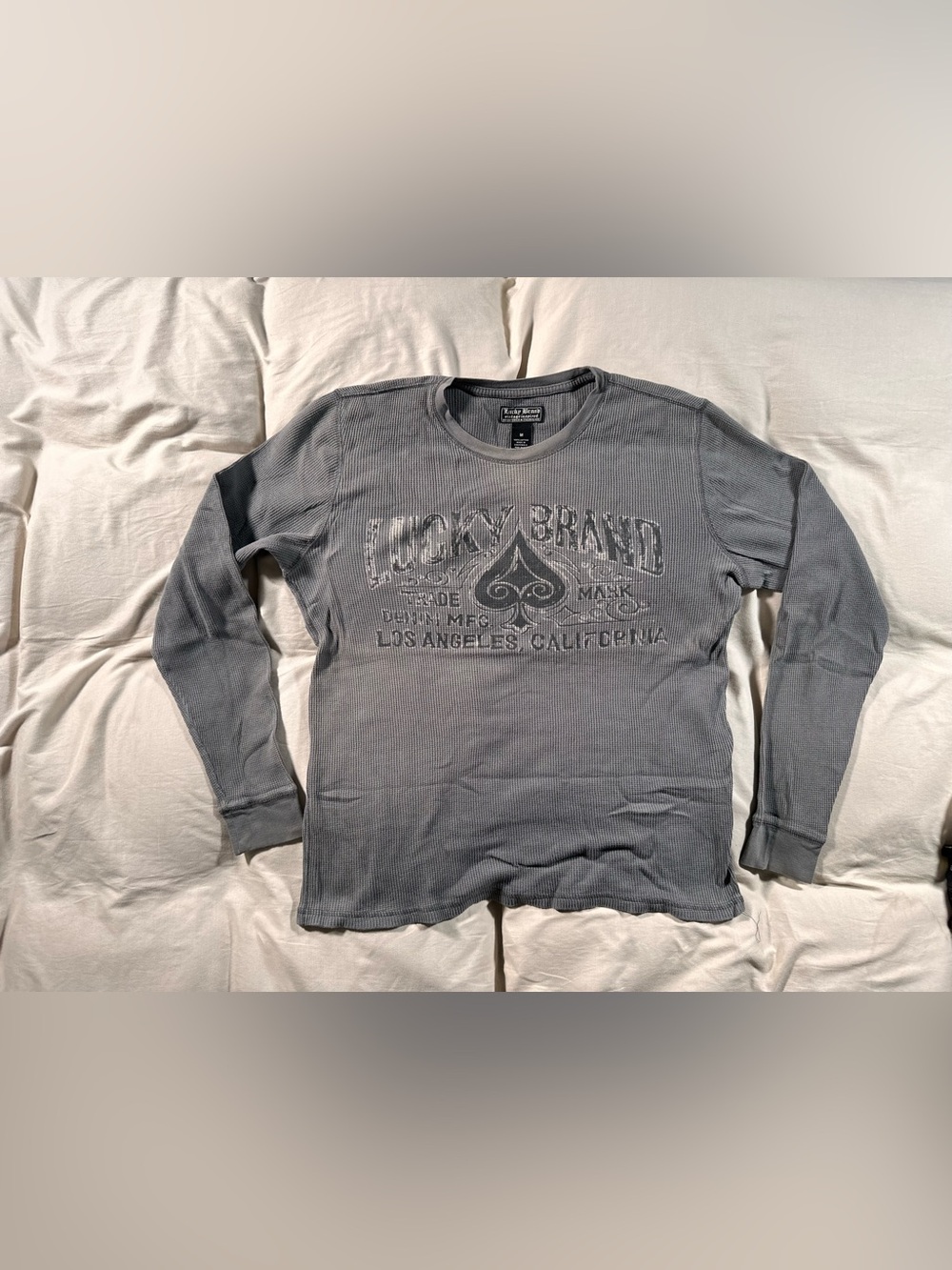 Lucky Brand Vintage Inspired Thermal Long Sleeve Gray Y2K Retro Grunge Medium